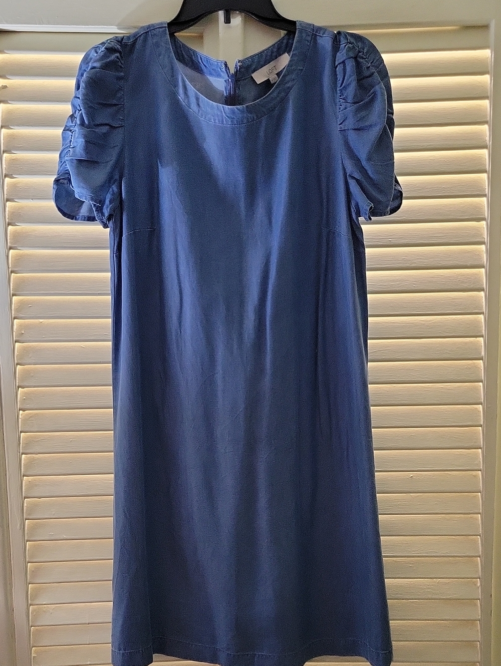 LOFT Periwinkle Puff-Sleeve Shift Dress
